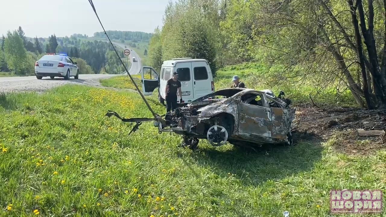 Четыре человека погибли в сгоревшей машине под Яшкино. Видео